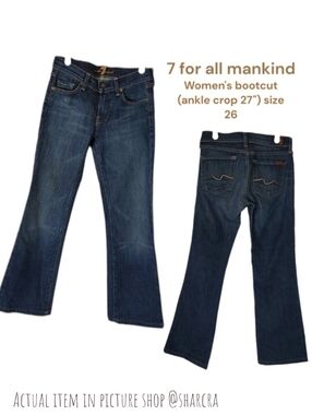 7 for all mankind women's bootcut  Denim Jeans stretch ankle crop Dark Wash 26